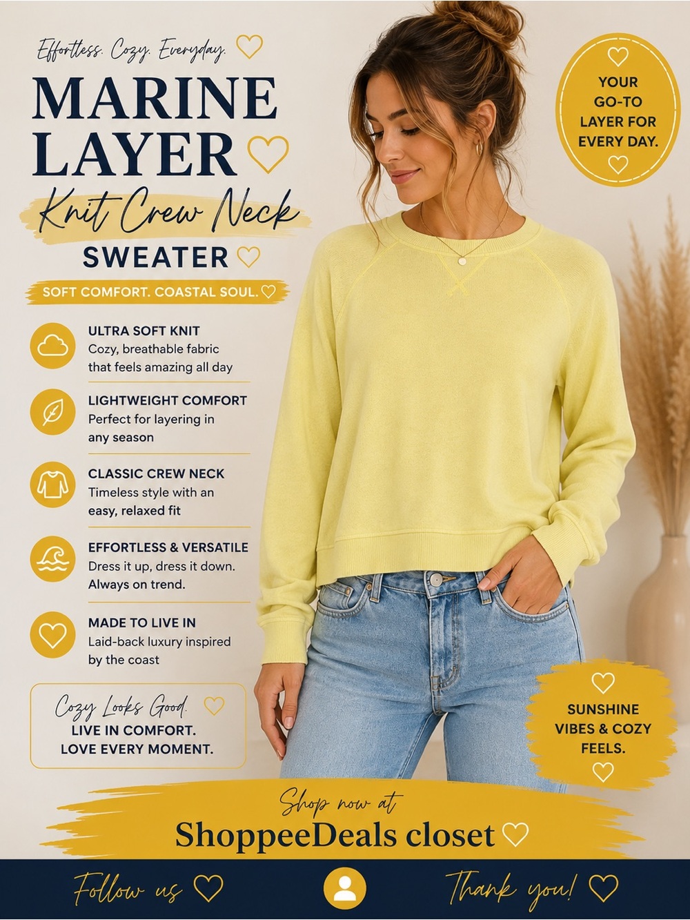 Marine Layer Knit Crew Neck Sweater – Size XS